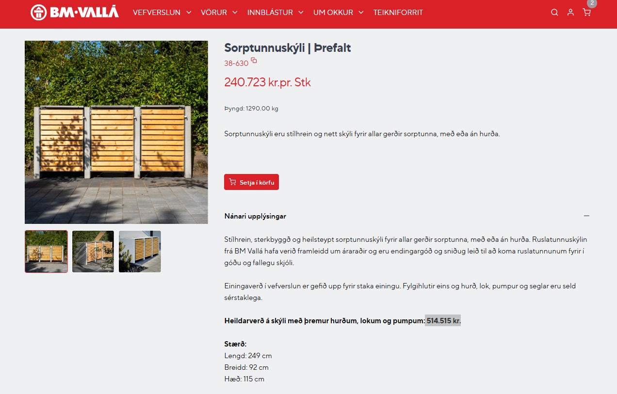 SELT / SOLD - Sorptunnugeymsla sorptunnuskýli þreföld pnr. 107 4