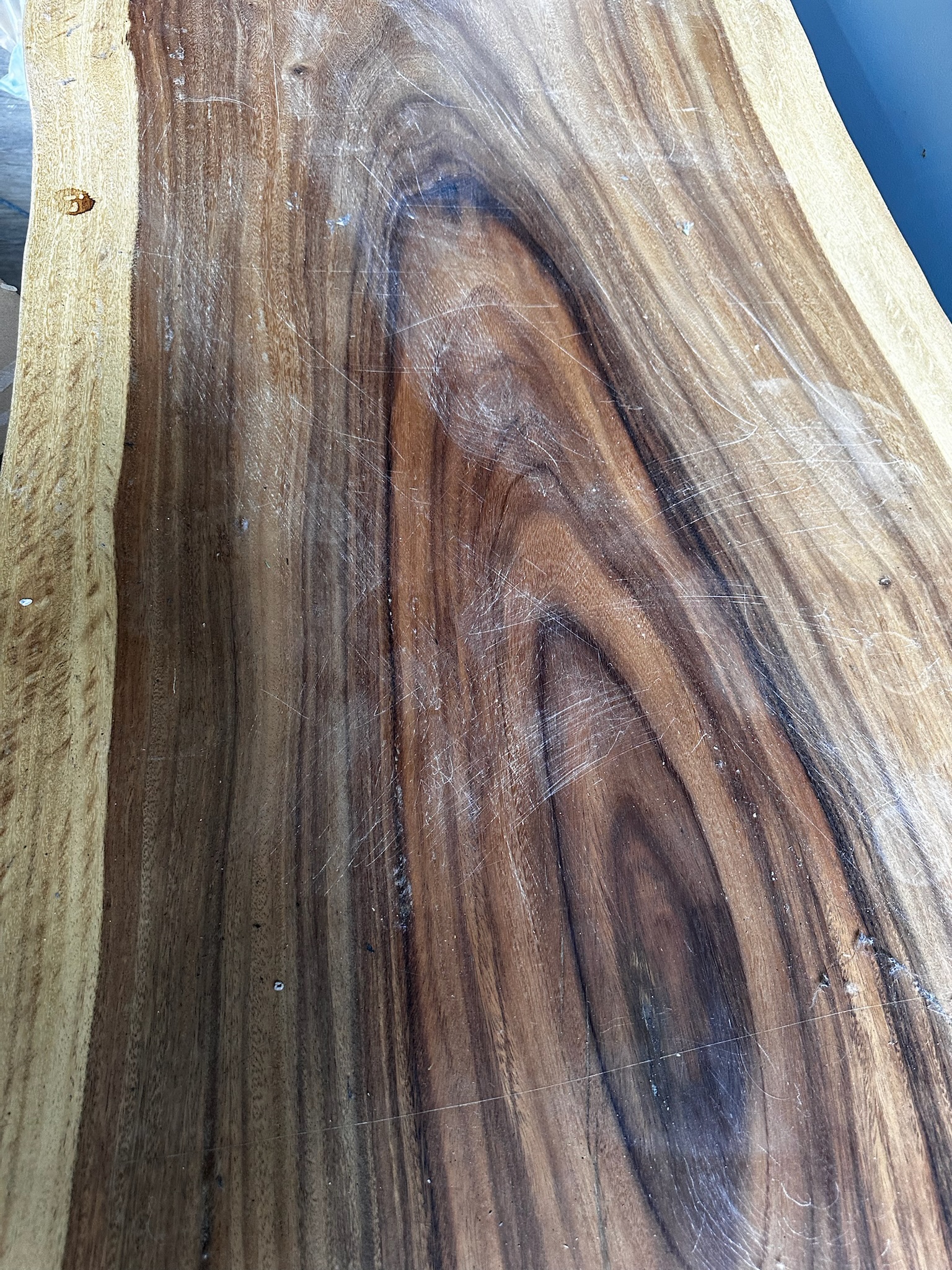SELT / SOLD - Gegnheilt viðarborð, B338 x D82 sm. 13