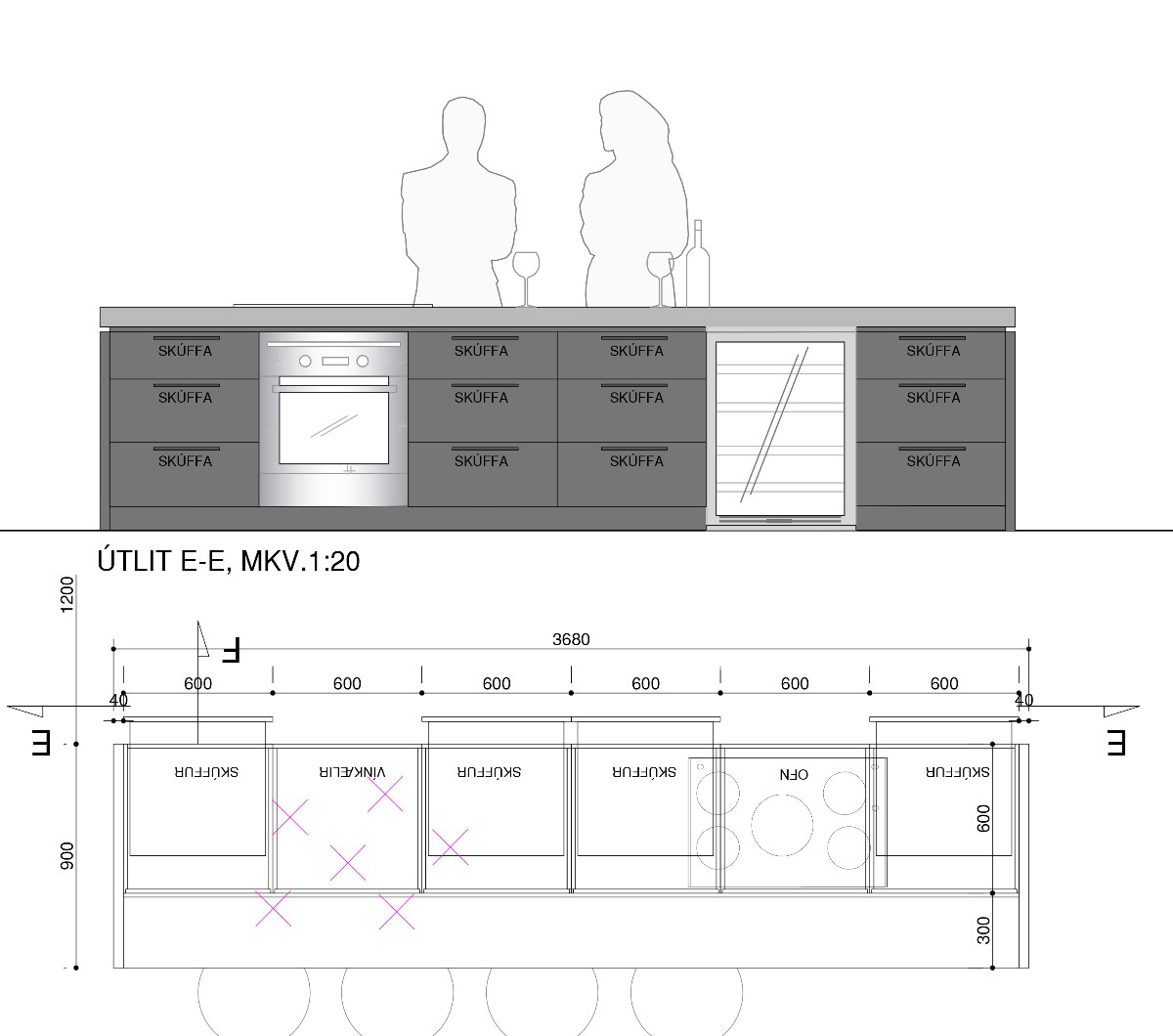 Selt-Stór eldhúseyja með granítsteini 2
