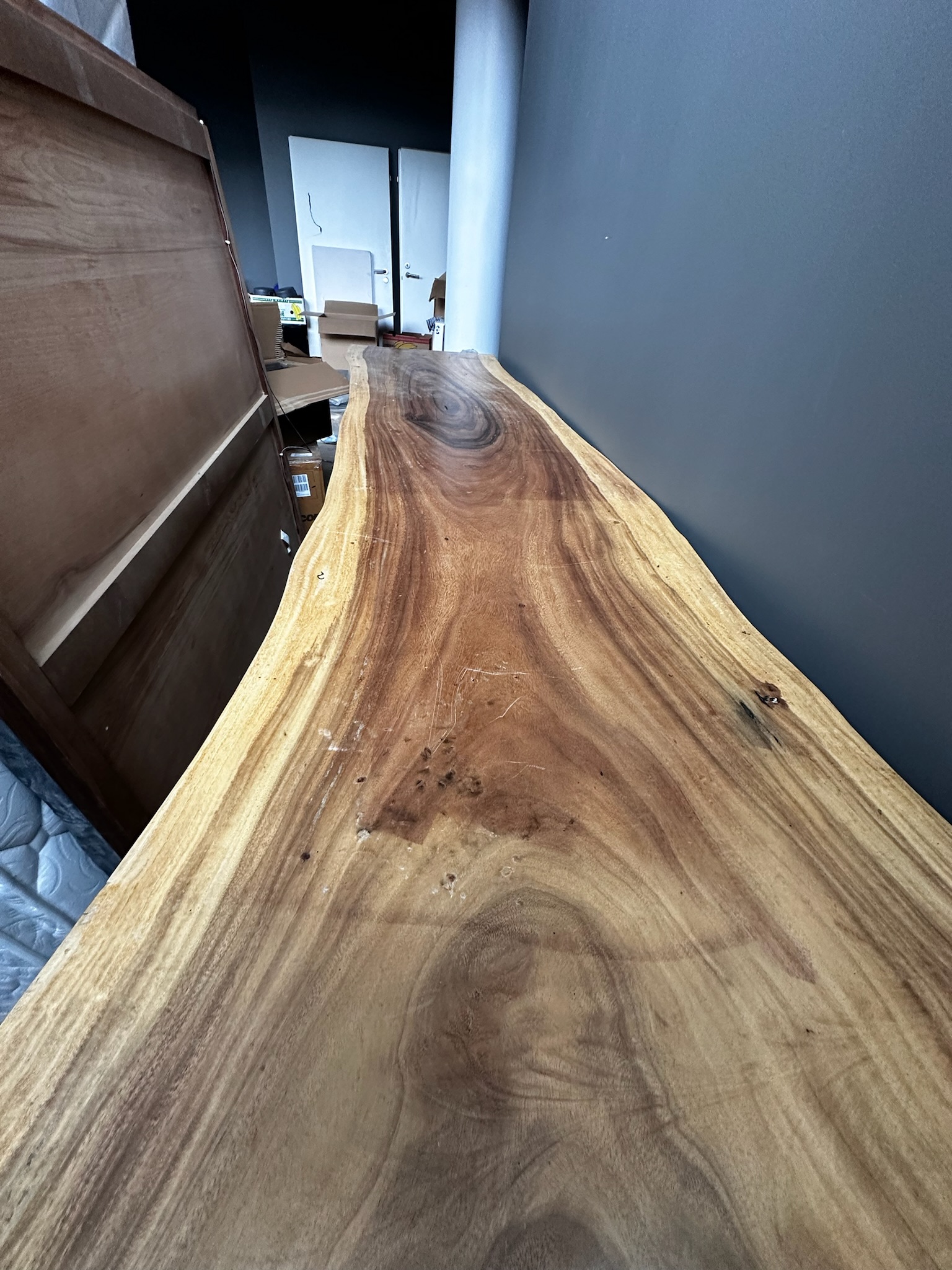 SELT / SOLD - Gegnheilt viðarborð, B338 x D82 sm. 5