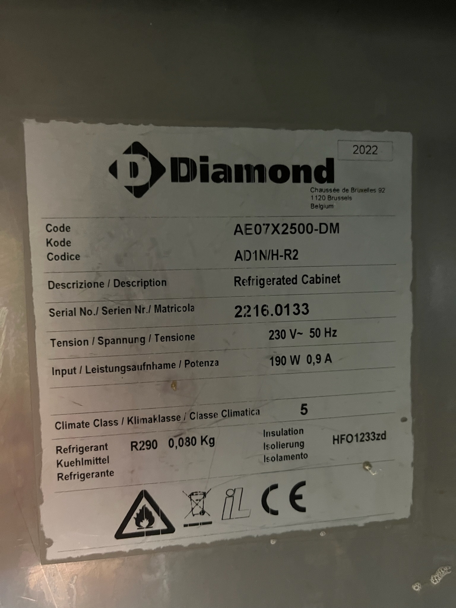 SELT / SOLD Diamond kæliskápur, H191xB77xD81sm. 7