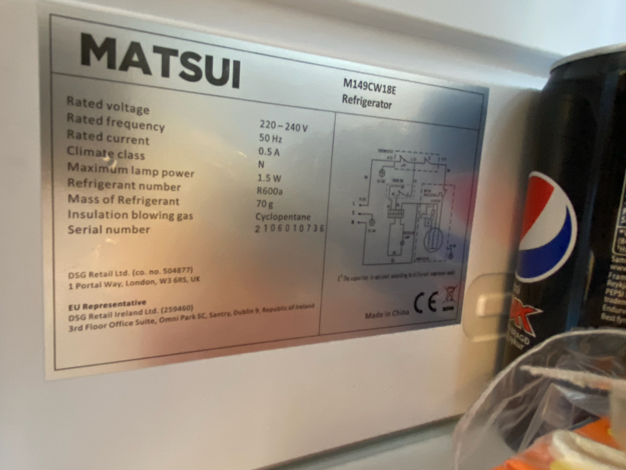 SELT / SOLD Matsui kæli- og frystiskápur - H149sm. 4