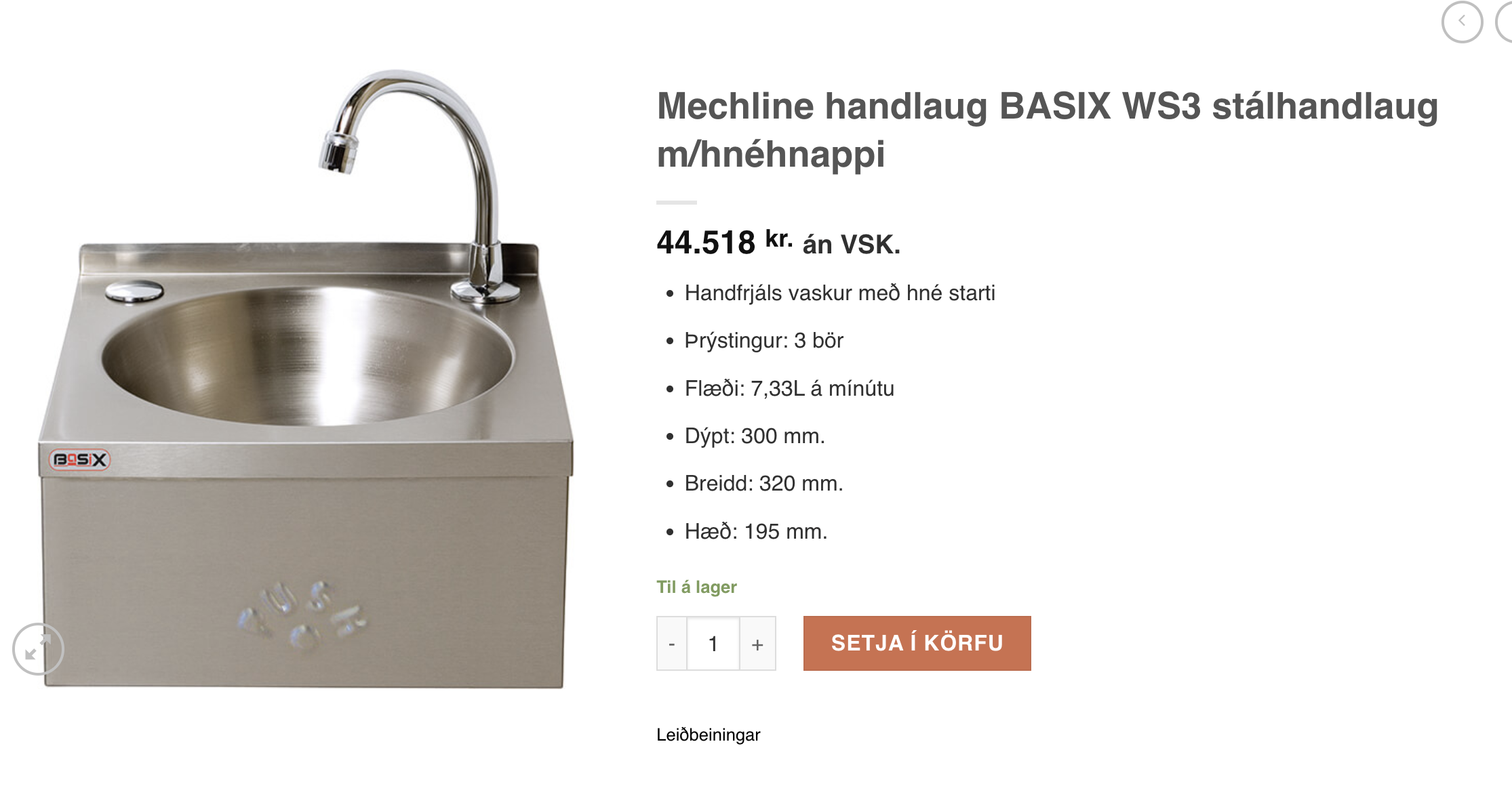 SELT / SOLD Stálhandlaug m/hnéhnappi 8
