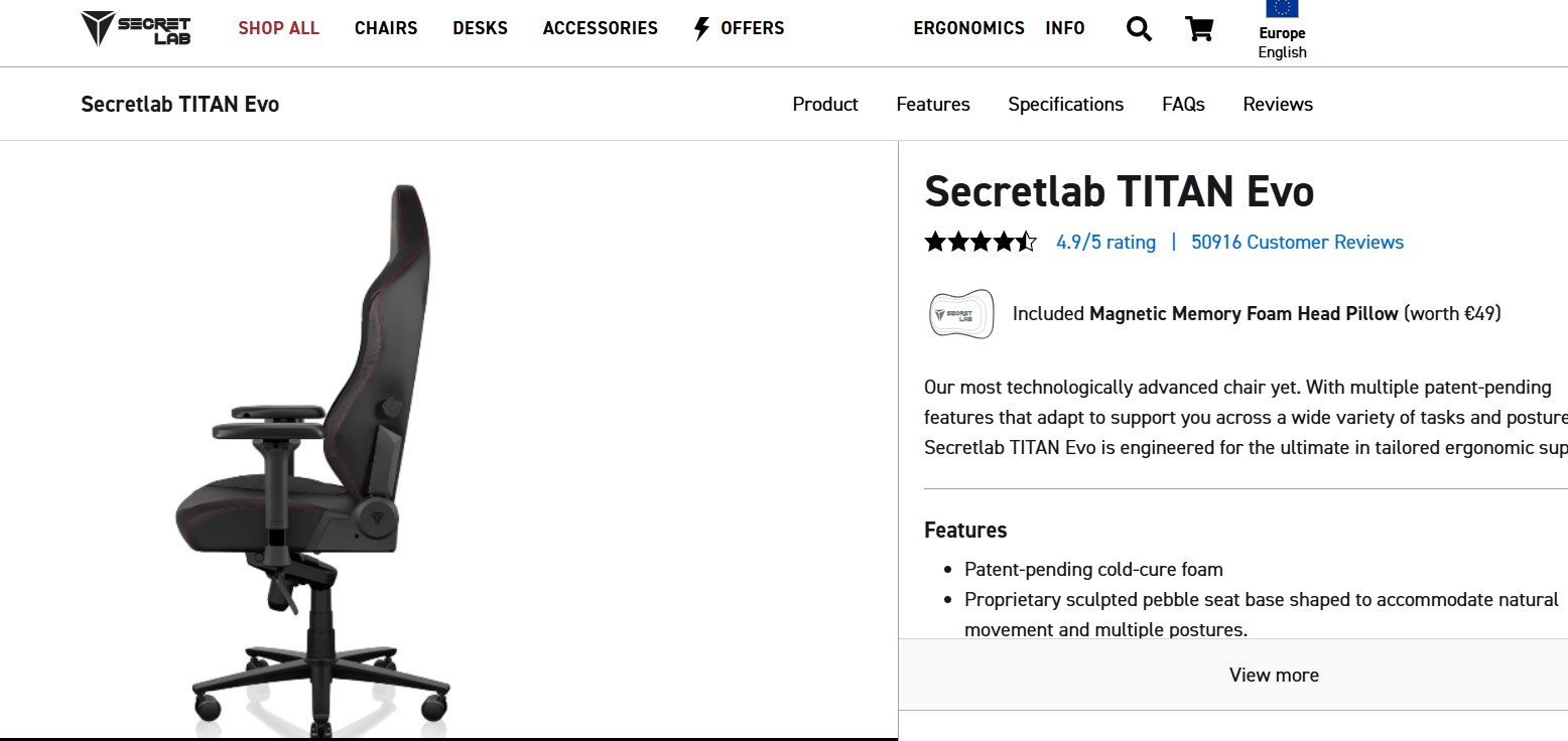 SELT / SOLD Secretlab Titan leikjastóll 8