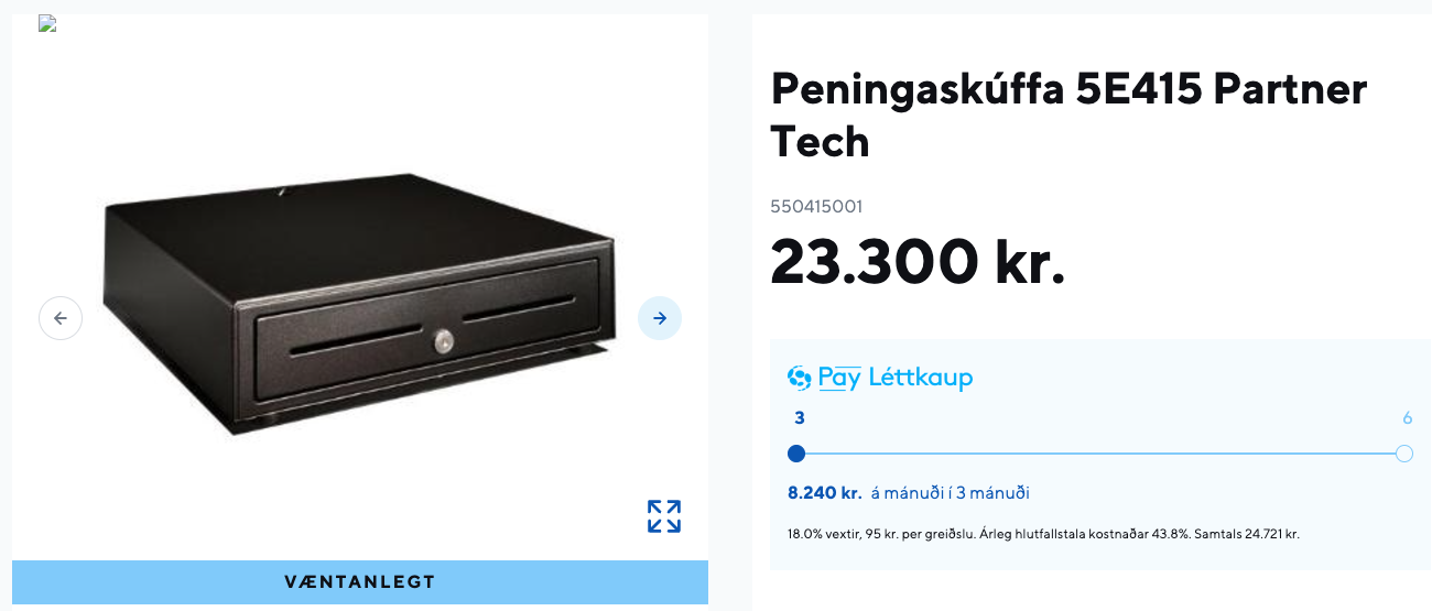 SELT / SOLD Fullbúinn afgreiðslukassi 10