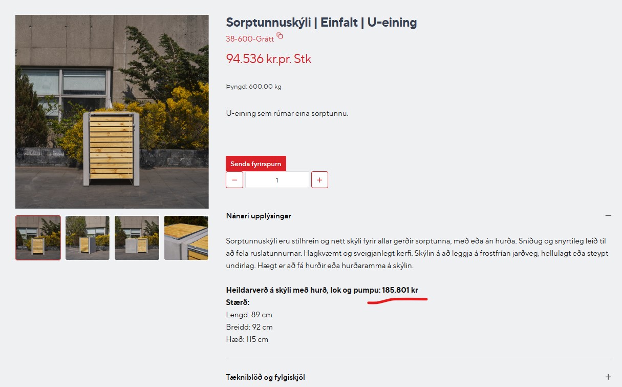 SELT / SOLD Sorptunnugeymsla - sorptunnuskýli tvöföld pnr. 107 7