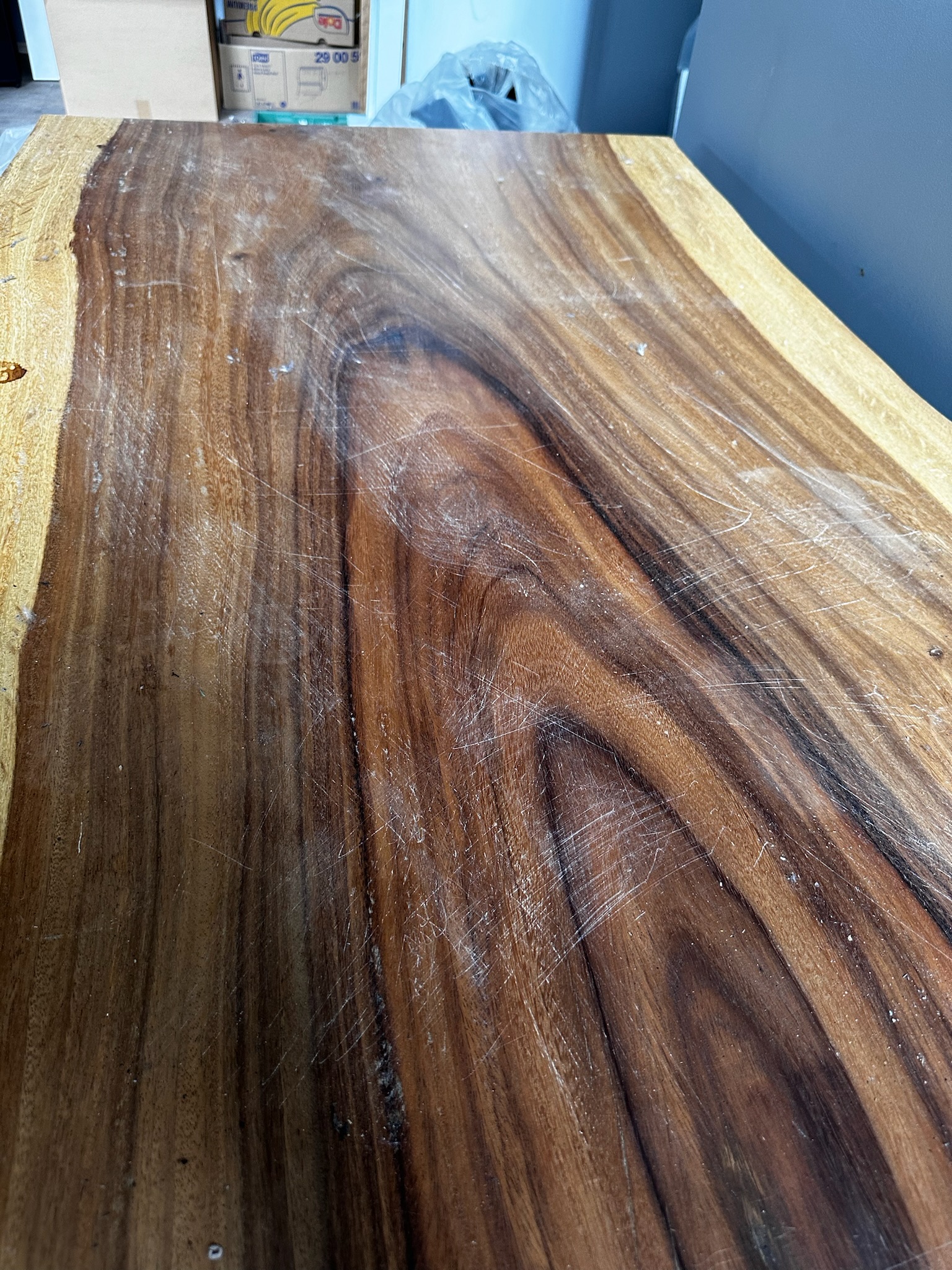 SELT / SOLD - Gegnheilt viðarborð, B338 x D82 sm. 12