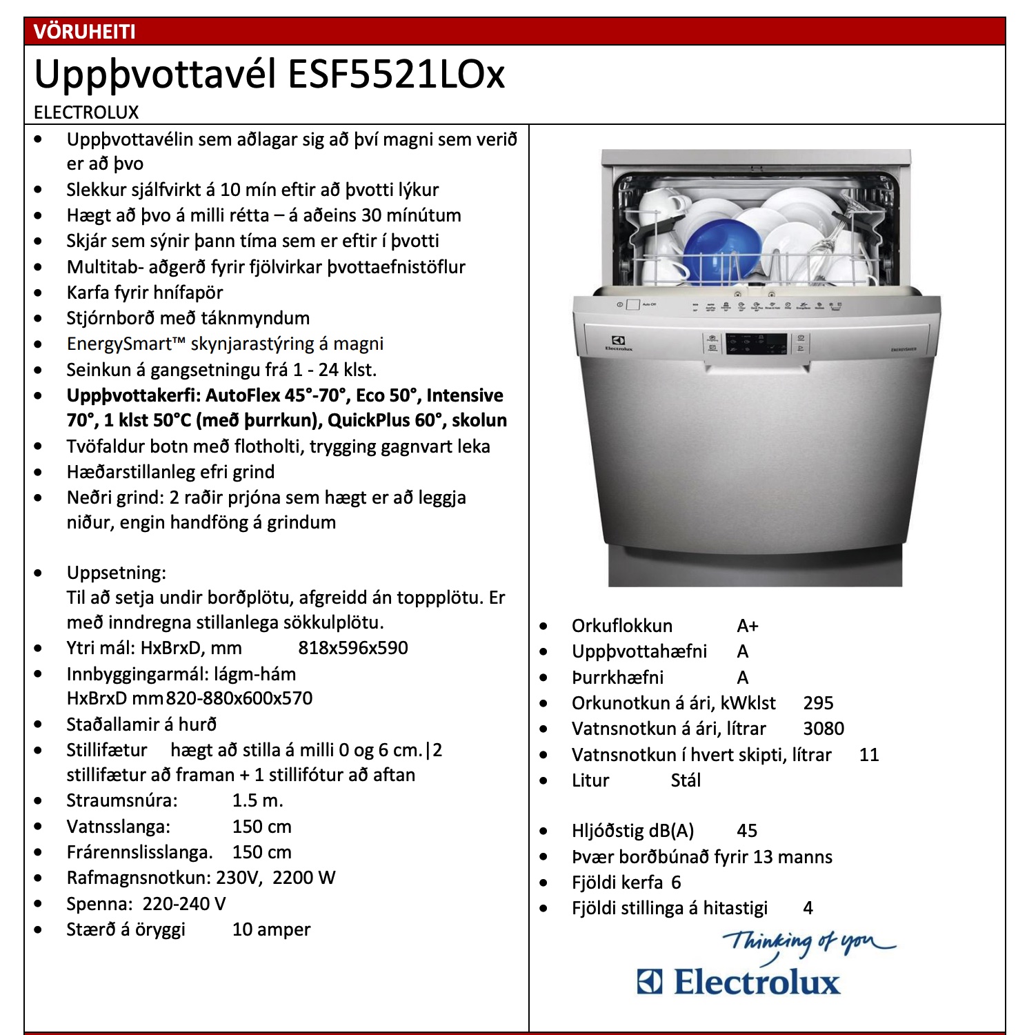 SELT / SOLD Electrolux Uppþvottavél ESF5521LOx 60 sm (2016) 5