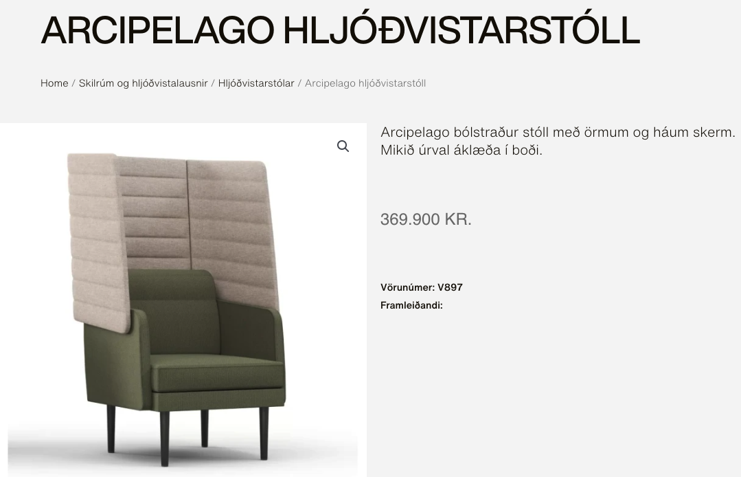 SELT / SOLD Narbutas hljóðvistarstóll frá Sýrusson 3
