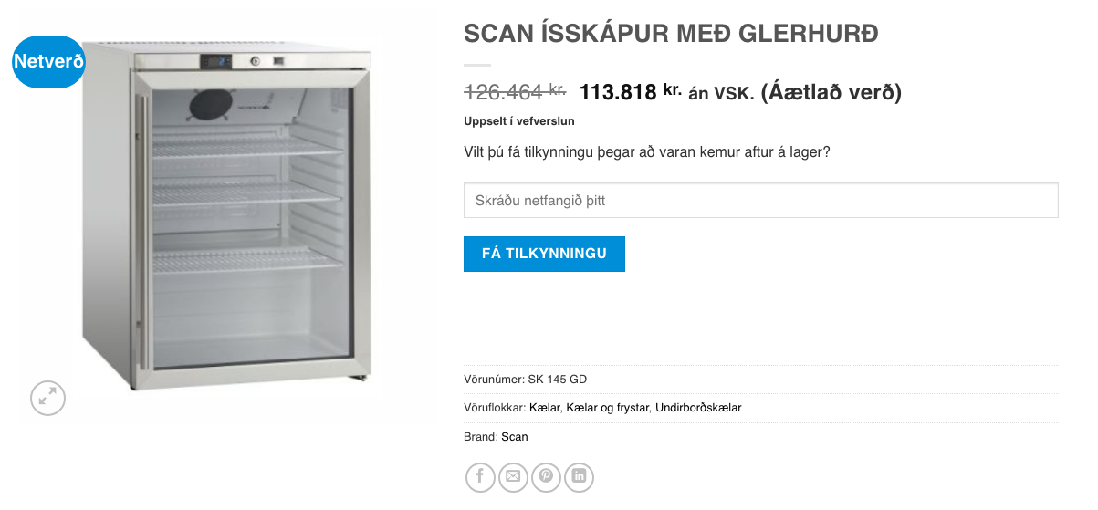 SELT / SOLD - Scancool kæliskápur með glerhurð 7