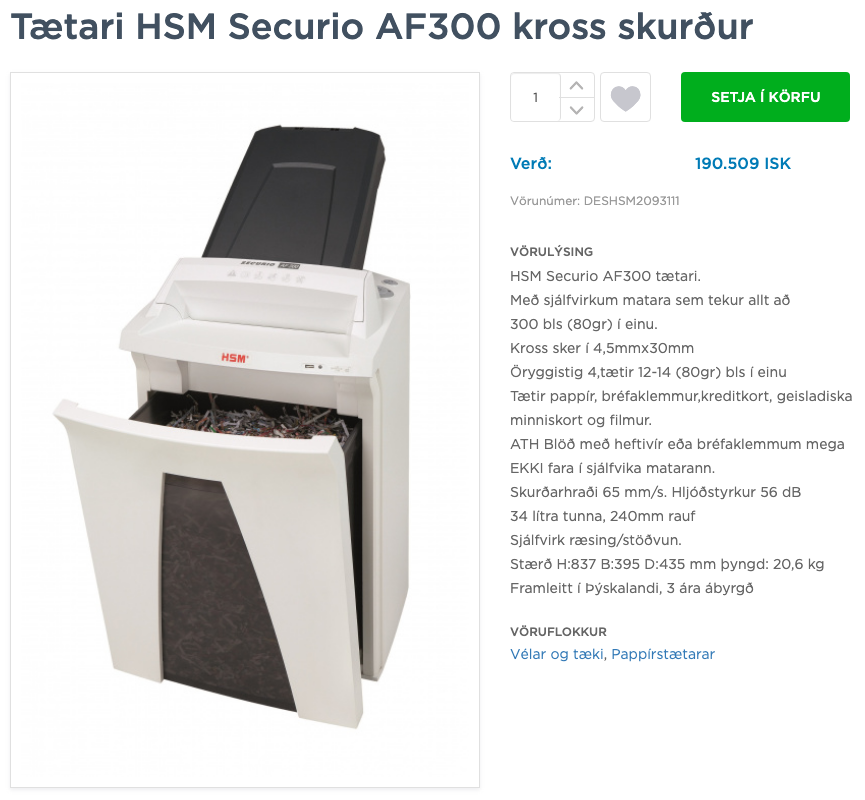 SELT / SOLD Tætari HSM Securio AF300 kross skurður frá Pennanum 6