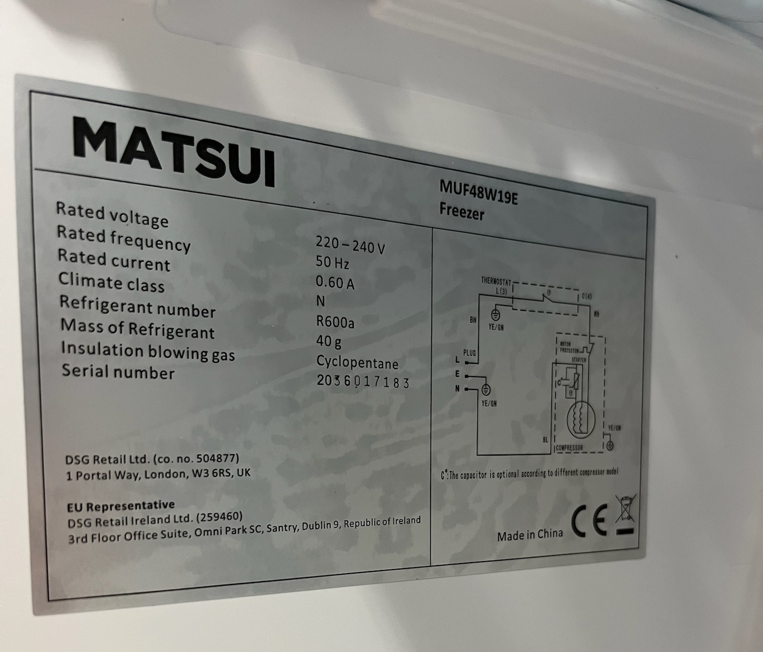 SELT / SOLD Matsui frystiskápur, H84sm., 64L 6
