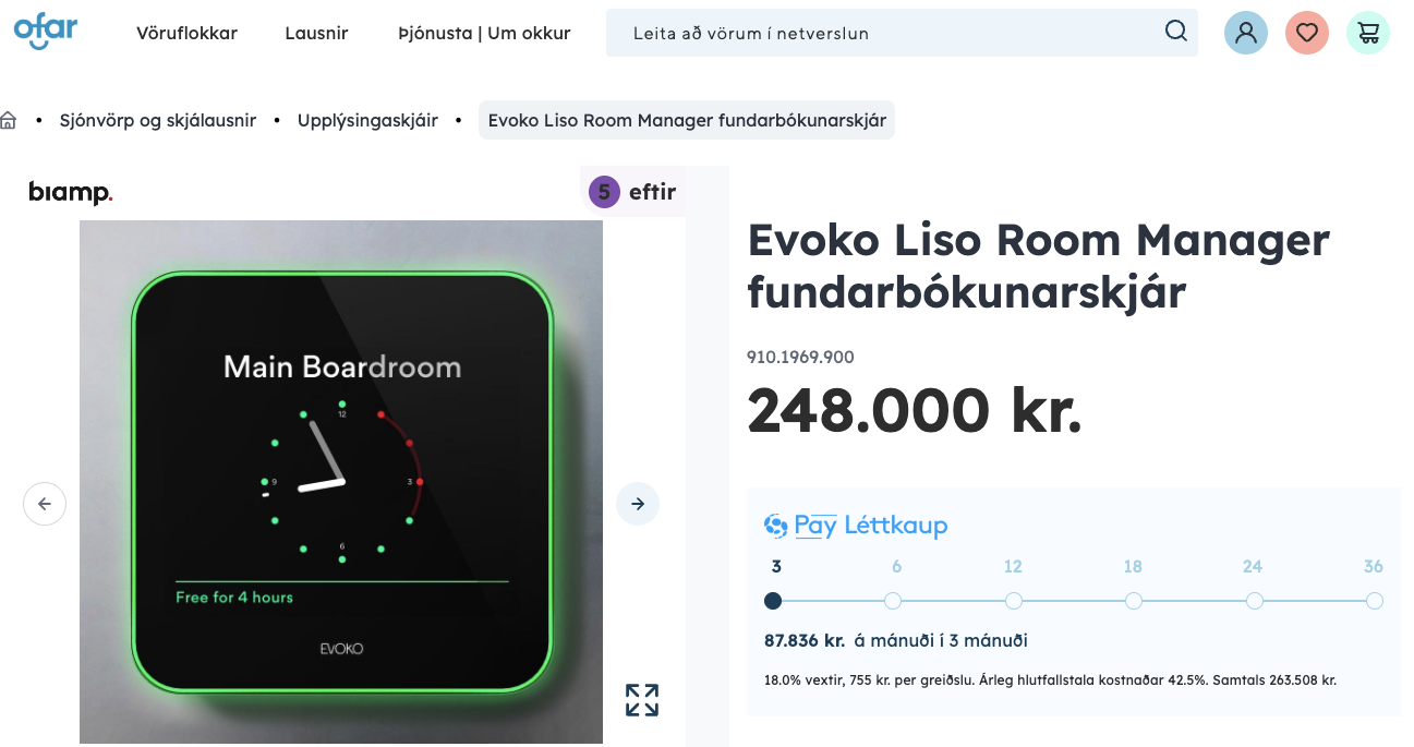 SELT / SOLD Evoko fundarbókunarskjár 8
