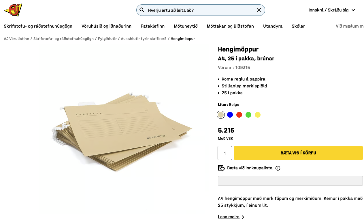 SELT / SOLD Bisley skjalaskápur m. lykli og hengimöppum 5