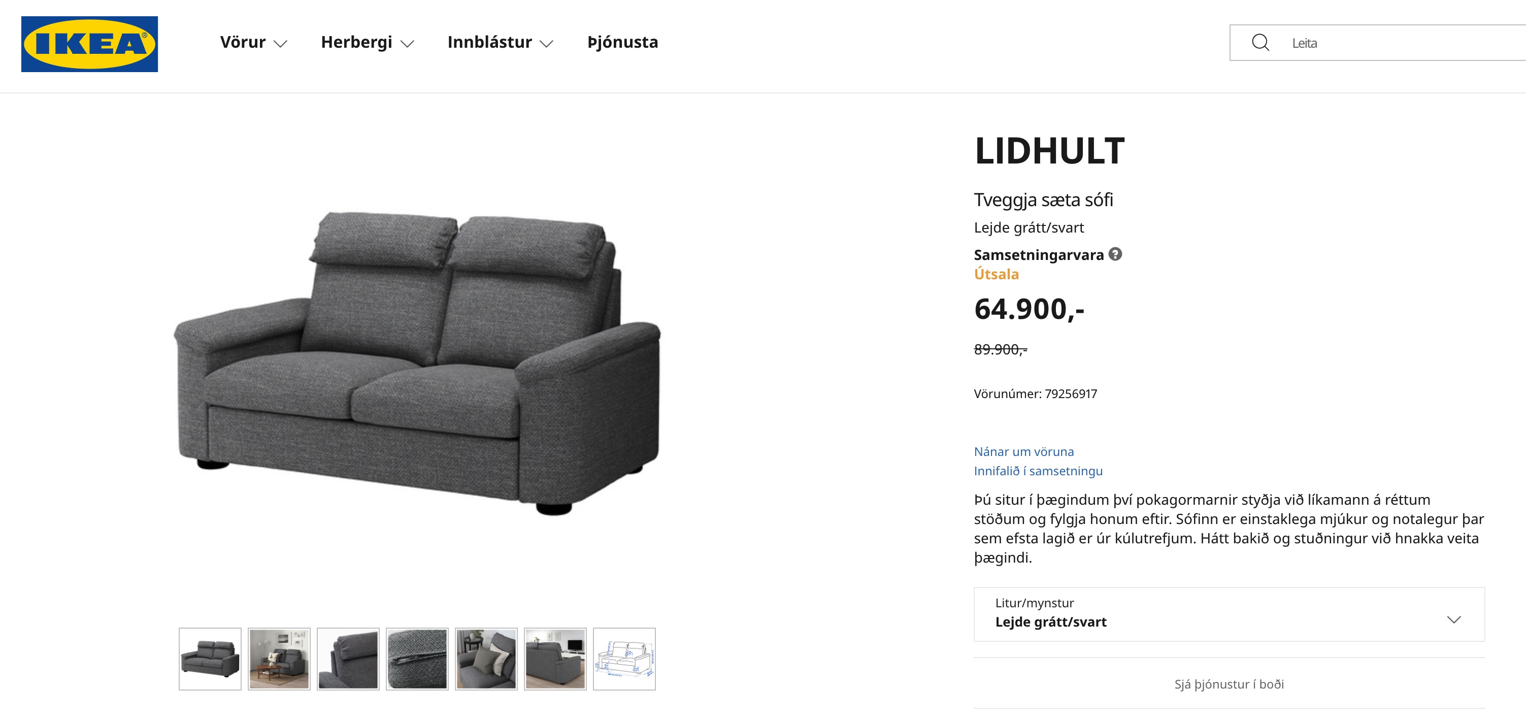 Selt - endurnýtt - Nýlegur 2ja sæta sófi LIDHULT frá IKEA 7