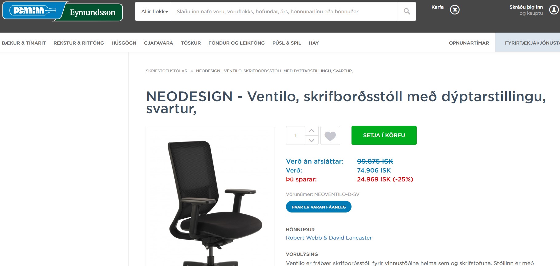 SELT / SOLD Neodesign skrifborðsstóll frá Pennanum 2