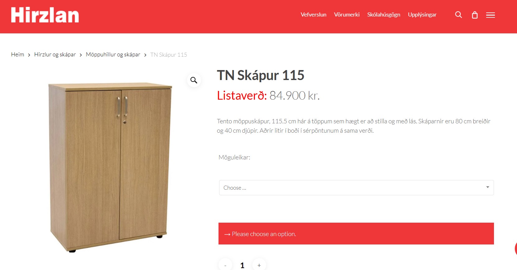 SELT / SOLD Skrifstofuskápur frá Hirzlan, Hirzlunni 3