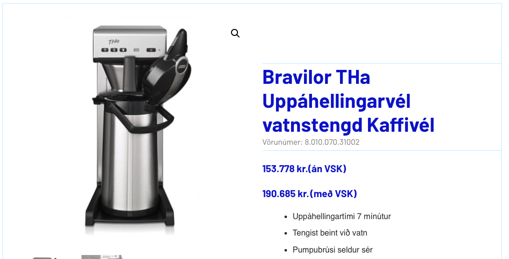 SELT / SOLD Bravilor THa uppáhellingarvél vatnstengd ásamt 2 pumpubrúsum 2
