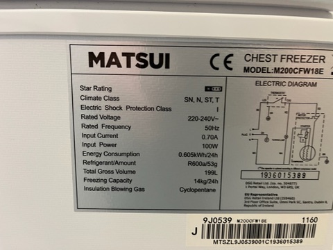 SELT / SOLD Matsui frystikista, 199L 6