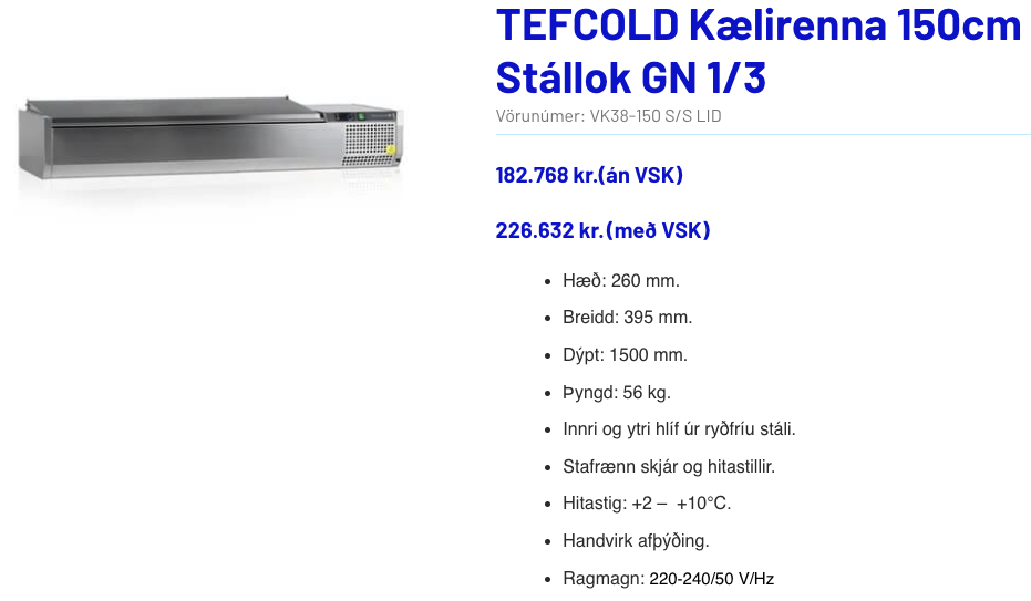 SELT / SOLD Tefcold kælirenna frá BVT, B150xD40sm. 6