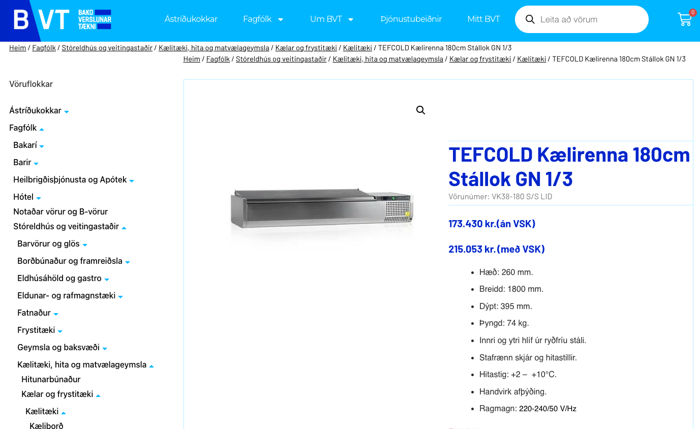 SELT / SOLD Tefcold kælirenna frá BVT, 180sm. 4