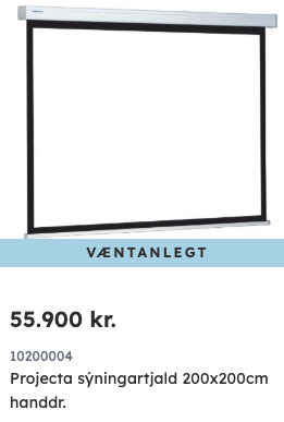 SELT / SOLD Projecta sýningartjald með veggfestingu frá Ofar, B180xH180sm. 5