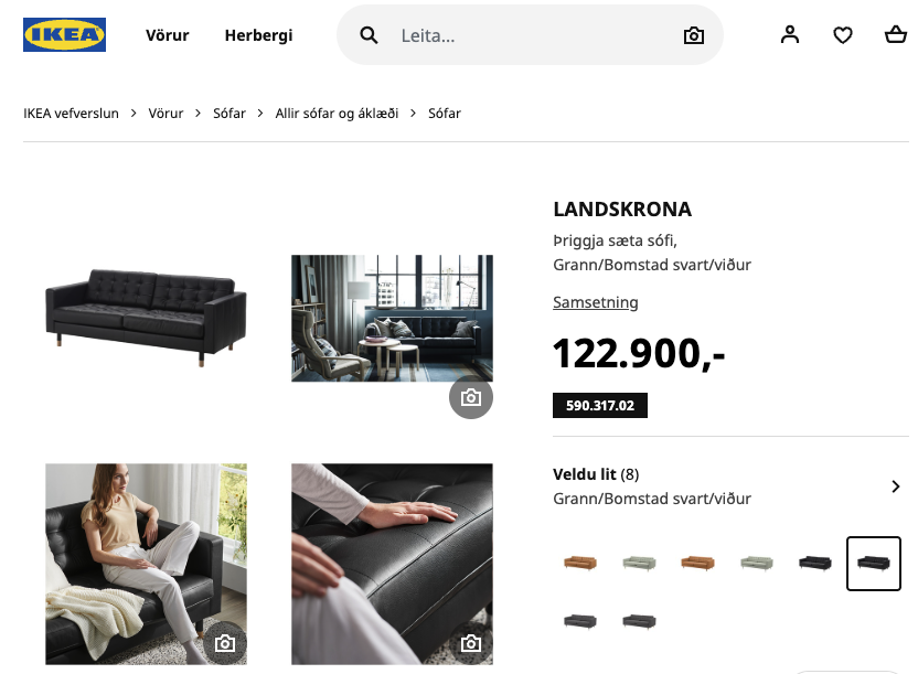 SELT / SOLD IKEA 3ja sæta sófi, B204xD89sm. 5
