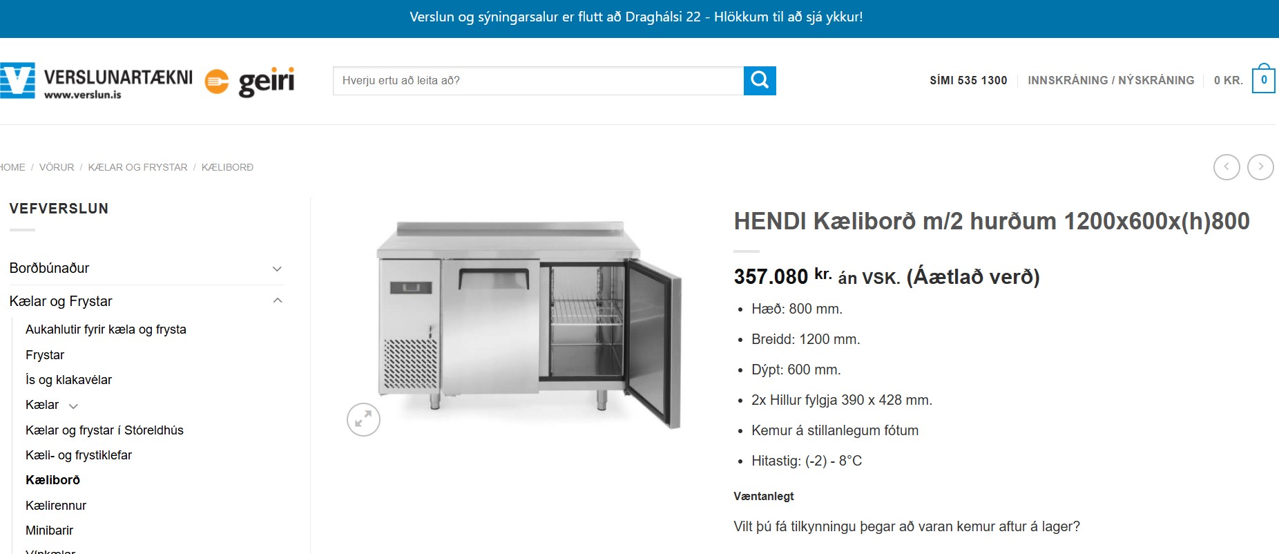 SELT / SOLD Fastus kæliborð, preppborð Breidd 135 - D70 x H85 sm. 10