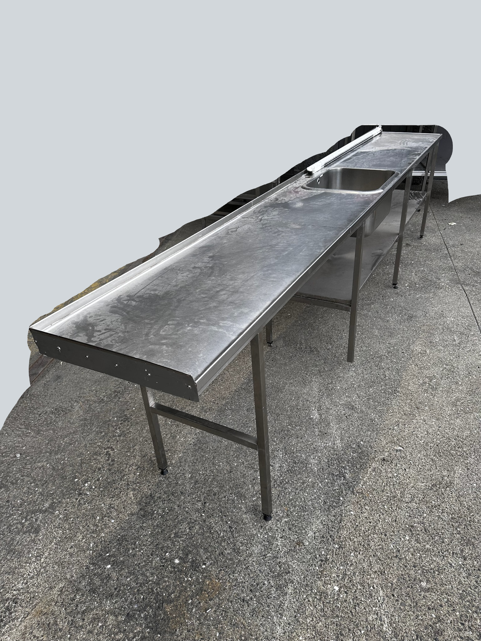 SELT / SOLD Stálborð með vask, B366 D56 H92 sm. 2