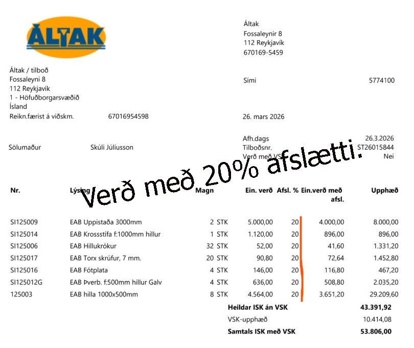 SELT / SOLD - EAB hillukerfi frá ÁLTAK, ca 600 fm 2