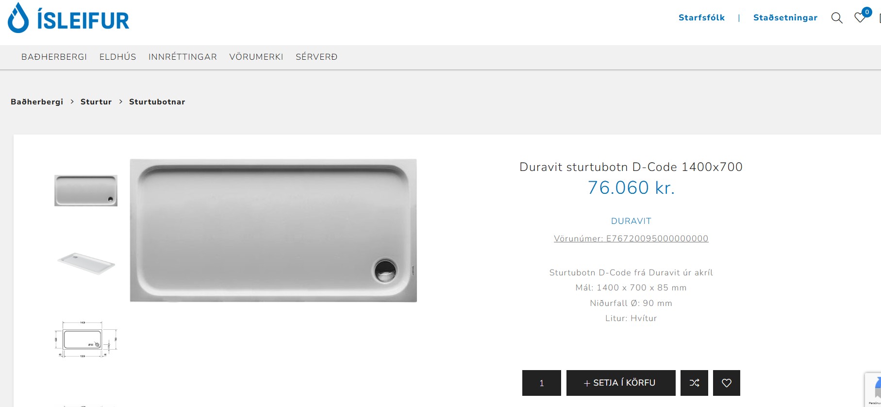 SELT / SOLD Duravit sturtubotn - 74 x 130 - Nýr 4