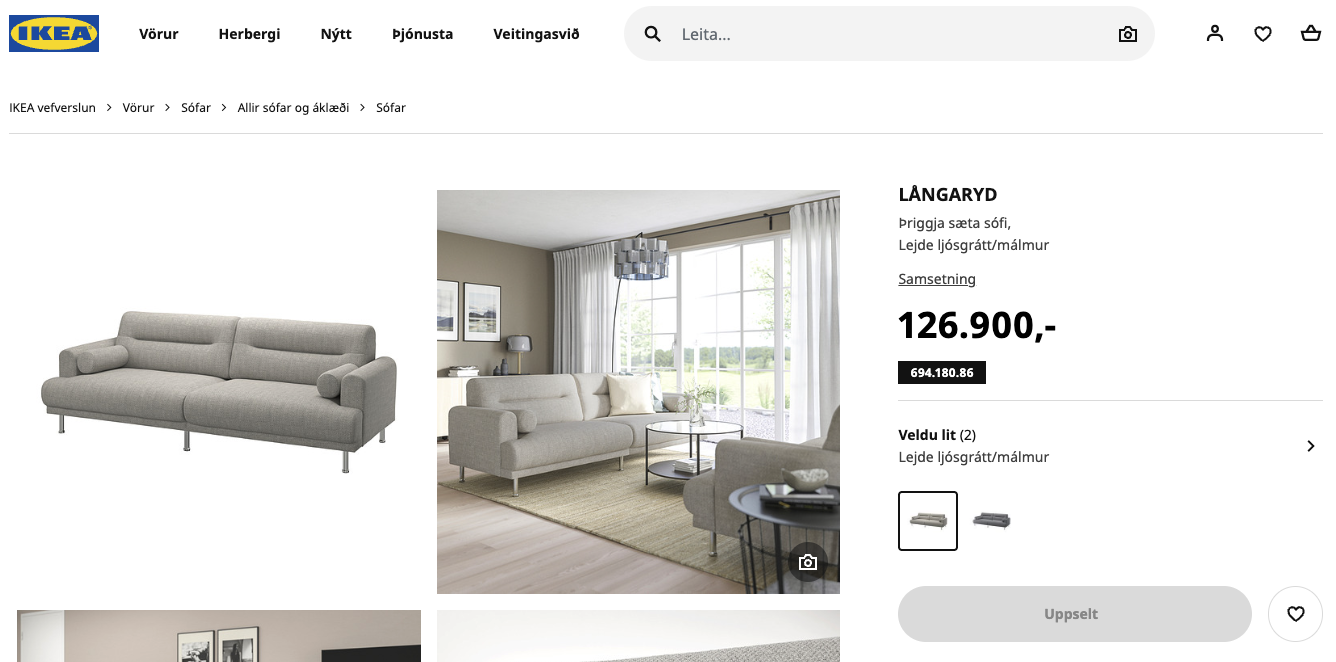SELT / SOLD IKEA sófi, 3ja sæta 4