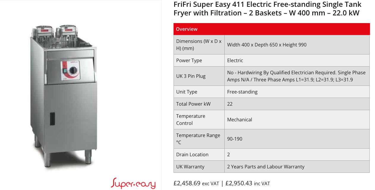 SELT / SOLD Einfaldur djúpsteikingarpottur FriFri Super Easy 411 með lyftu 10
