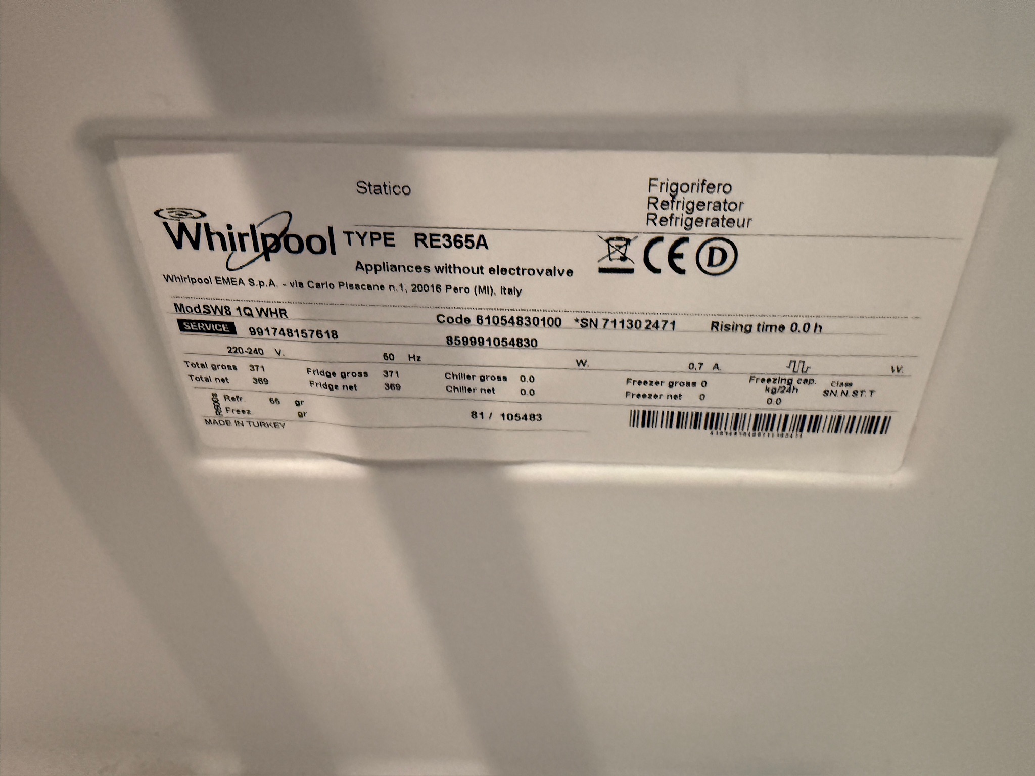 SELT / SOLD Whirlpool ísskápur, H188sm. 5