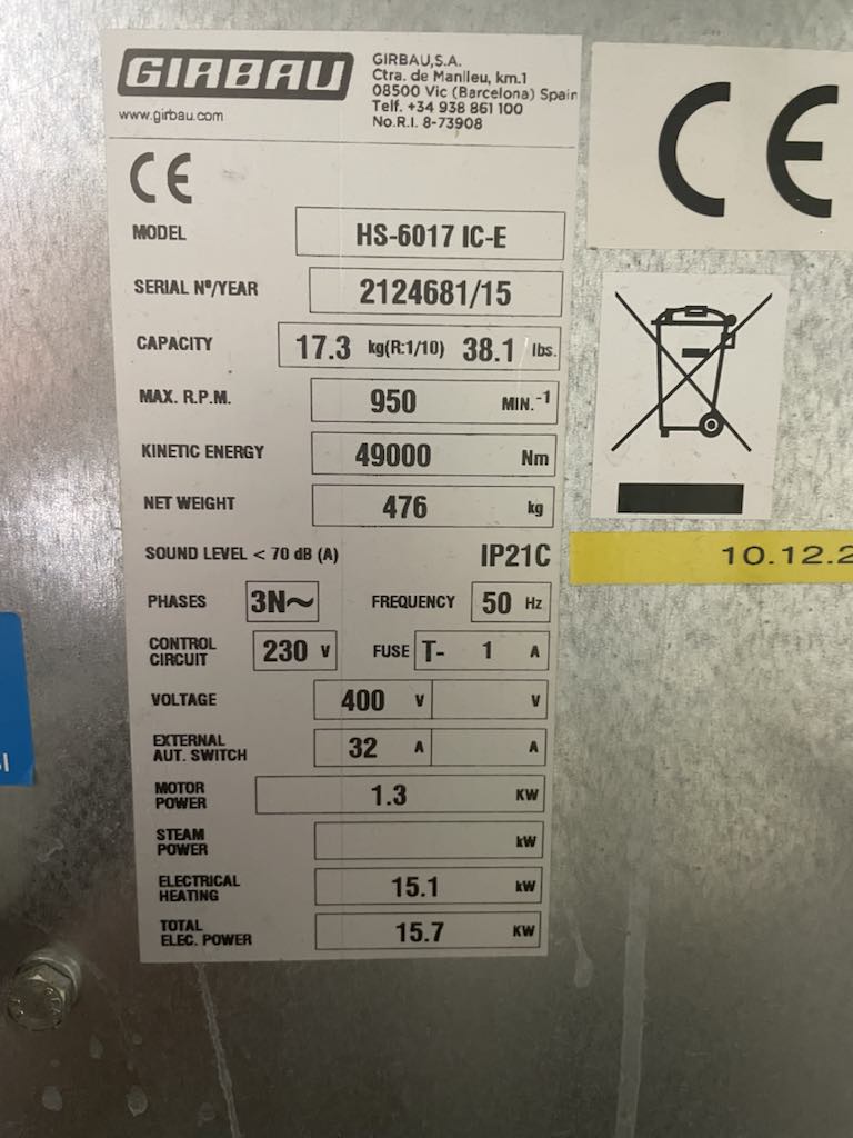 SELT/SOLDGirbru iðnaðarþvottavél - 17.3 kg - þvottahús - 2015 2