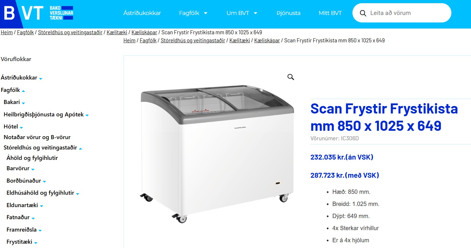 SELT / SOLD Scan frystir frystikista mm 850 x 1025 x 649 - 17 stk. til 4