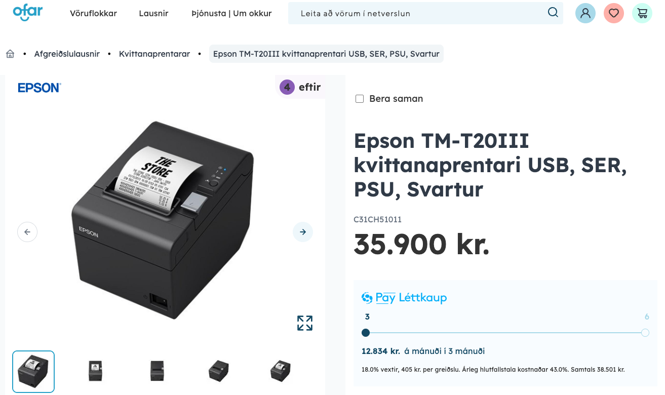 SELT / SOLD Epson kvittanaprentari frá Ofar 6