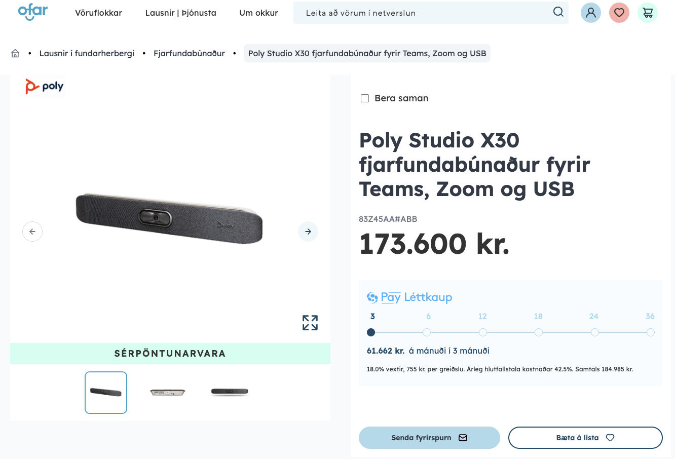 Poly Studio X30 fjarfundabúnaður fyrir Teams, Zoom og USB 9