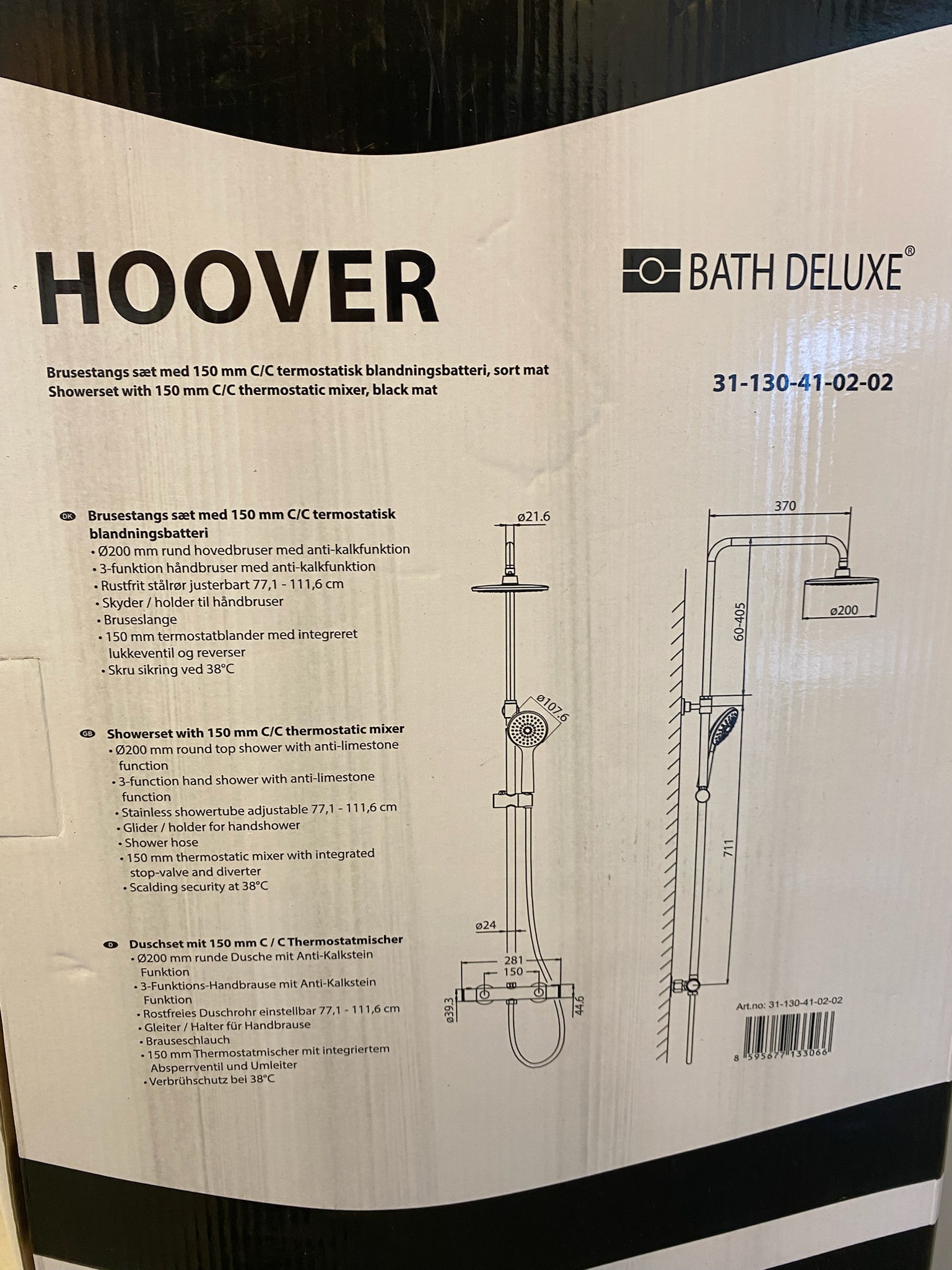 SELT / SOLD Sturtusett Camargue Hoover matt svart með blöndunartæki (ónotað) 4