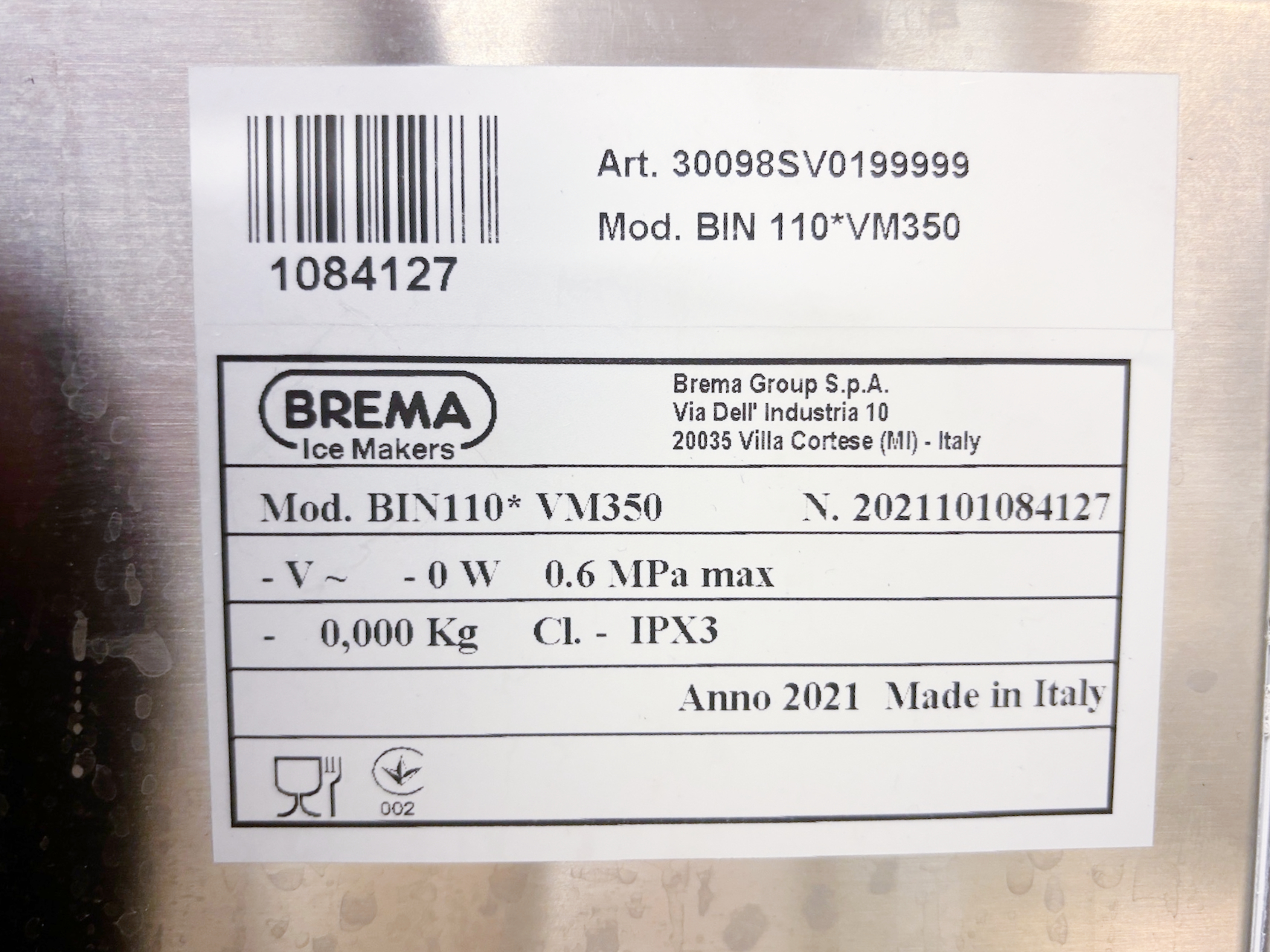 SELT / SOLD Brema klakavél – 140kg / 7gr - Mod. BIN110* V.M350 (2021) 2