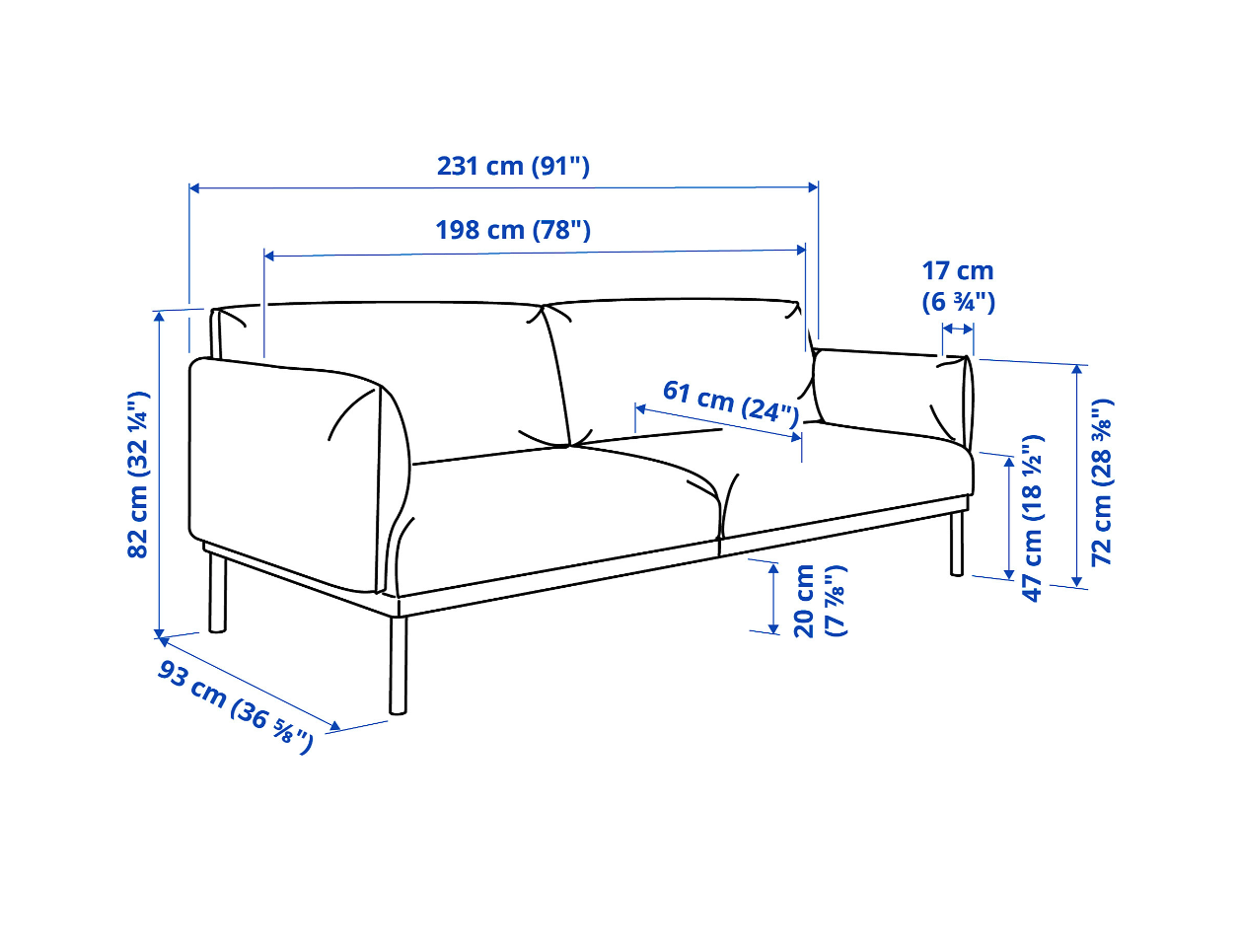 SELT / SOLD IKEA sófi, 3ja sæta, B231 x D93 x H70 sm. 6