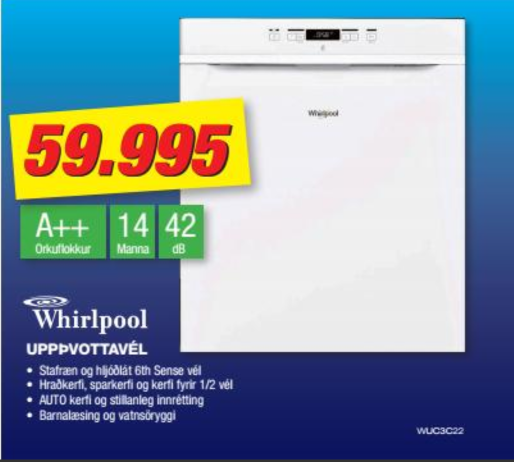 SELT / SOLD Whirlpool uppþvottavél, 60sm. 8