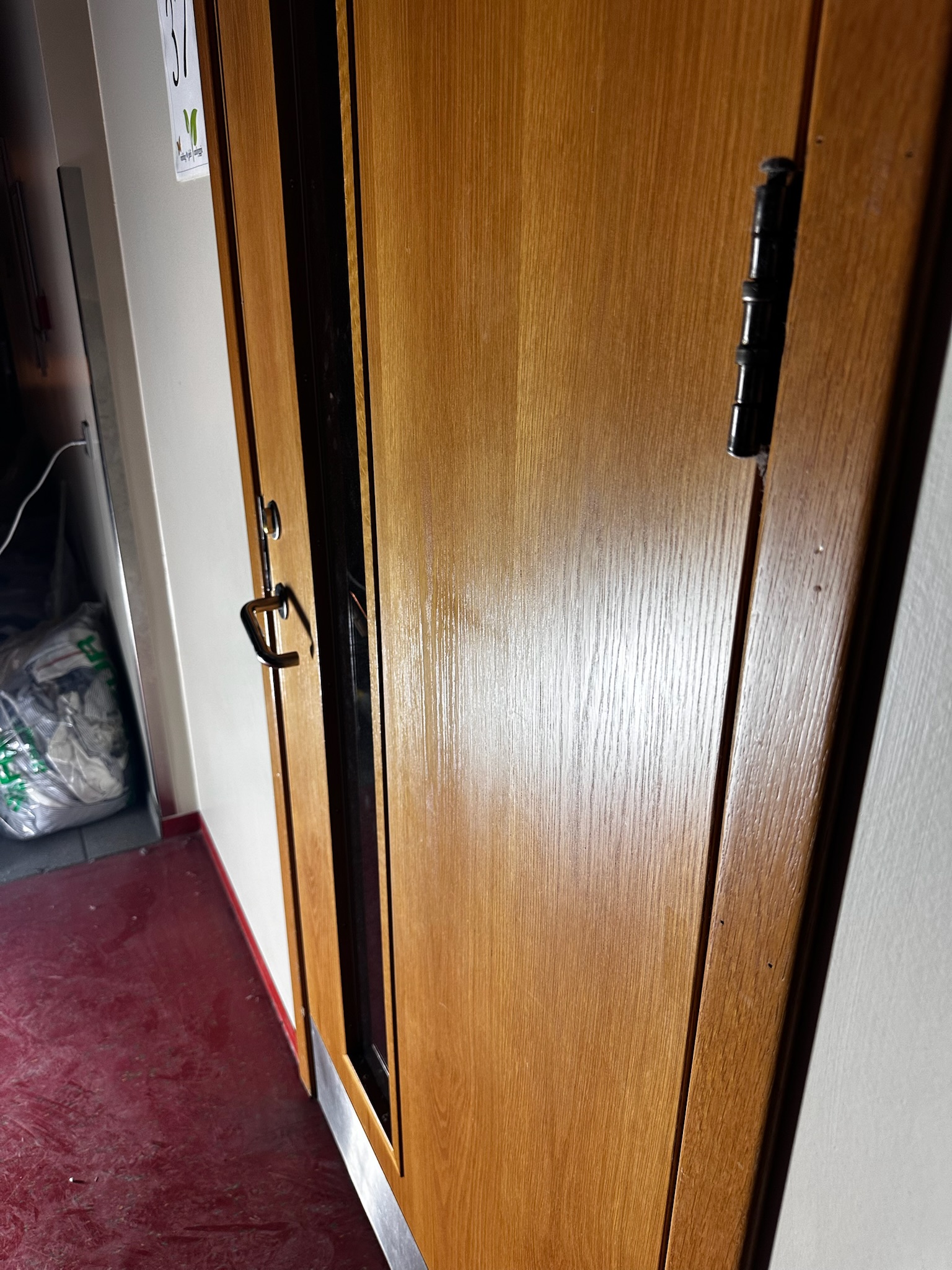 SELT / SOLD Eldvarnarhurð með pumpu 12 stk. B30, H219/B96/þykkt 16 cm 4