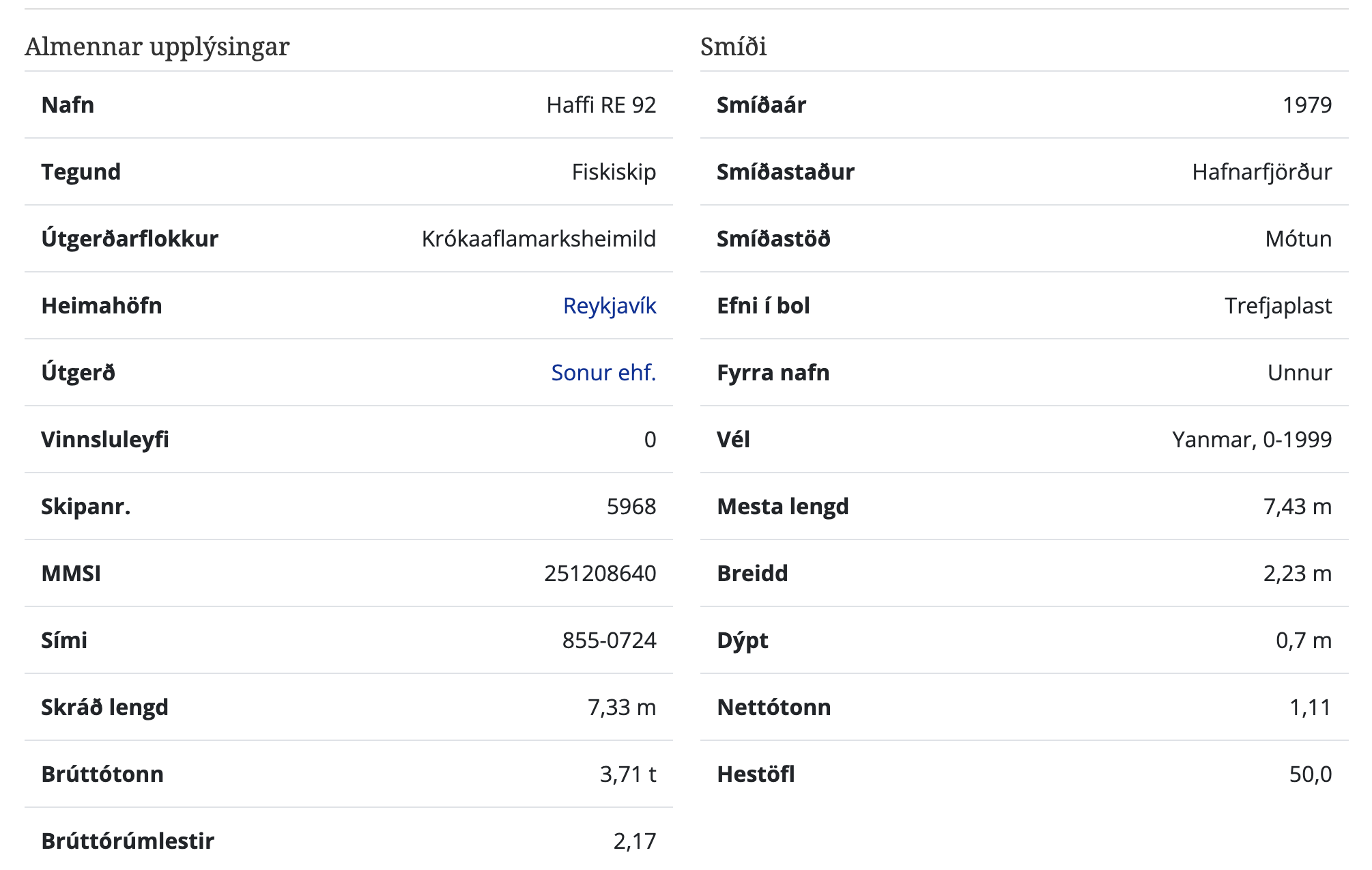 SELT / SOLD - Trefjaplastfiskibátur 8