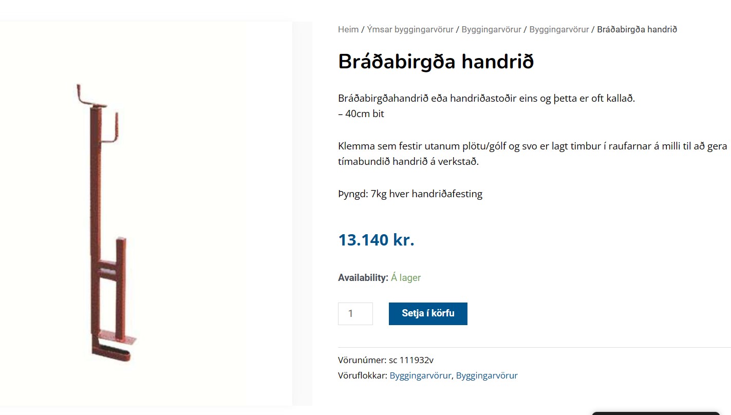 SELT / SOLD - Vinnupallahandrið - bráðabirgðahandrið - 6 stk. 4