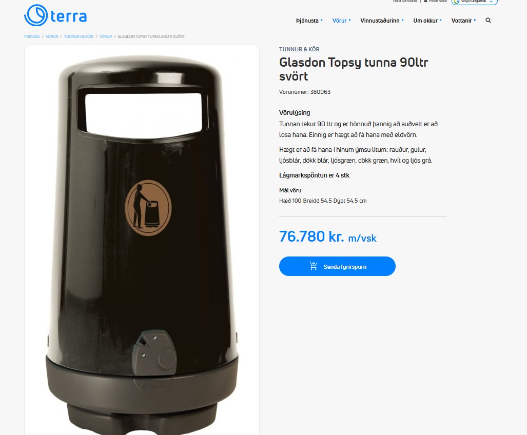 SELT / SOLD Glasdon ruslatunna frá Terra, 90L (4 stk.) 3