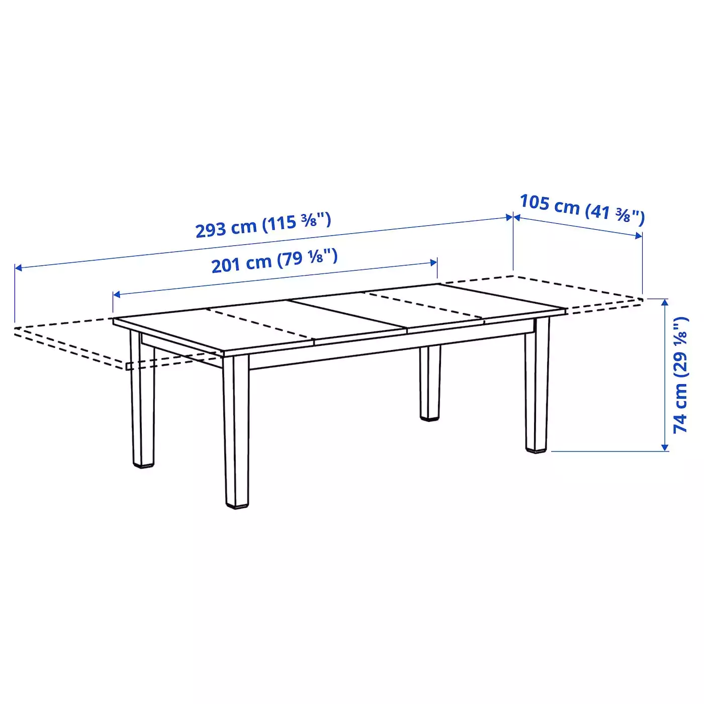 SELT / SOLD IKEA borð, 6-10 manna, L201/293xB105sm. 3