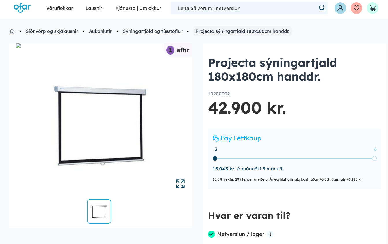 SELT / SOLD Projecta sýningartjald frá Ofar, B150xH140sm. 3