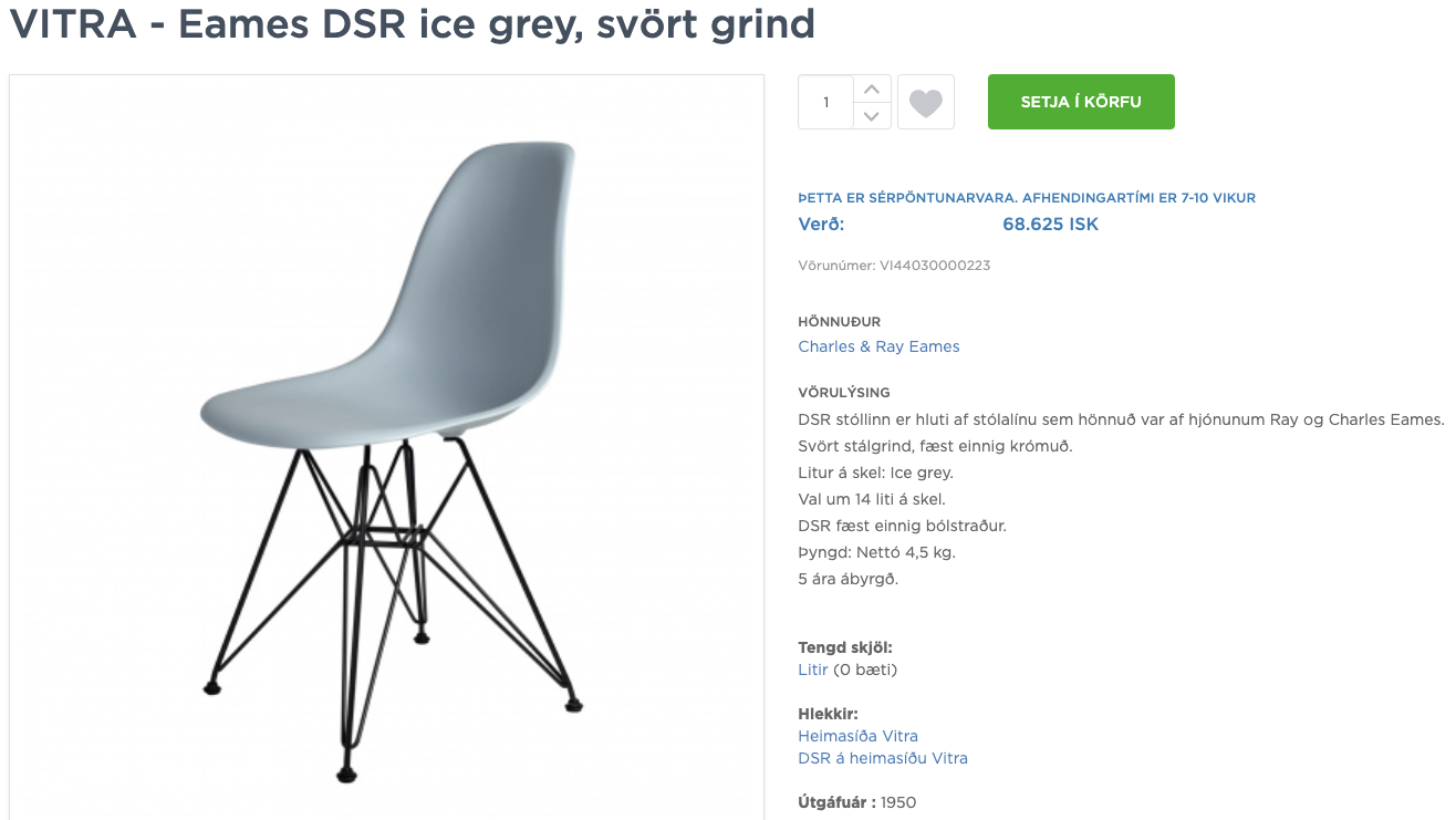 SELT / SOLD Vitra borðstofustóll frá Pennanum 6