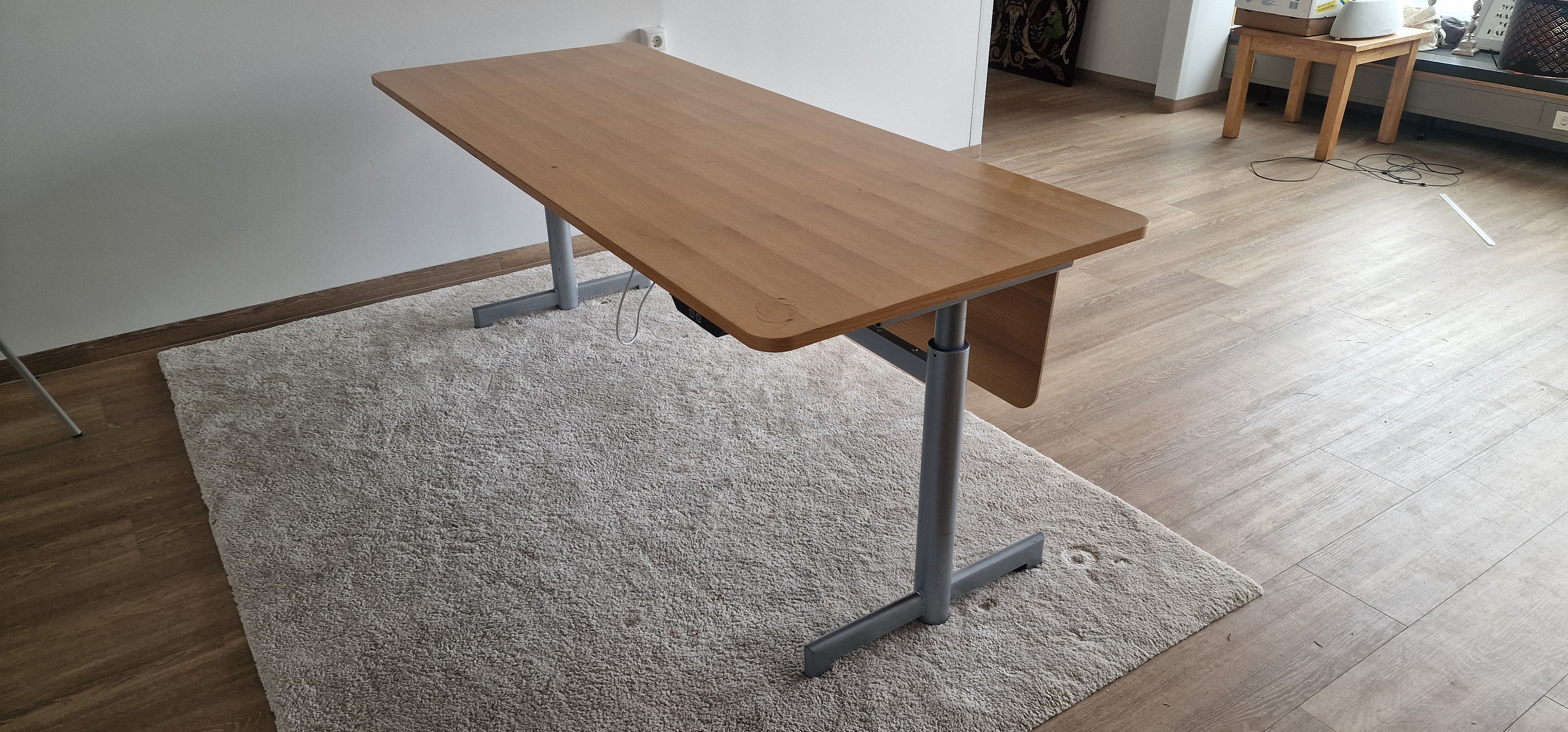 SELT / SOLD Rafmagnsborð með blygðunarspjaldi, B200 x D80 sm.